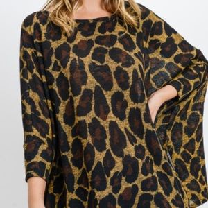 Leopard Print Dolman Sleeve Button Down Blouse - eesome